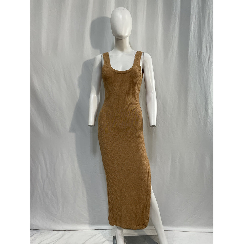 Alix Nyc 'Palma' Brown Viscose Rib Knit Tank Midi Dress Size M