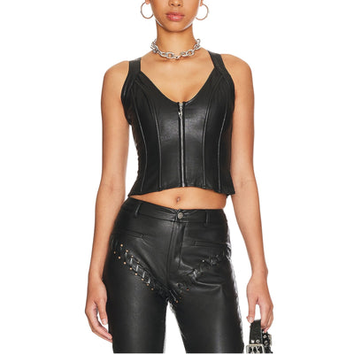 Miaou 'Valda' Black Faux Fur Corset Size M