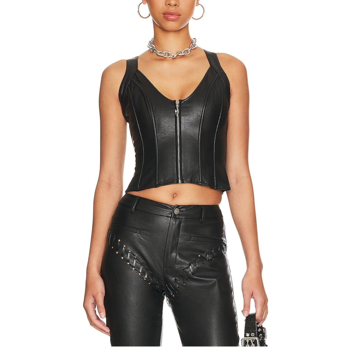 Miaou 'Valda' Black Faux Fur Corset Size M