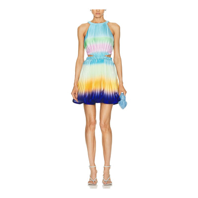 Simkhai 'Braelynn' Blue Polyester Ombre Plisse Cut Out Mini Dress Size 6