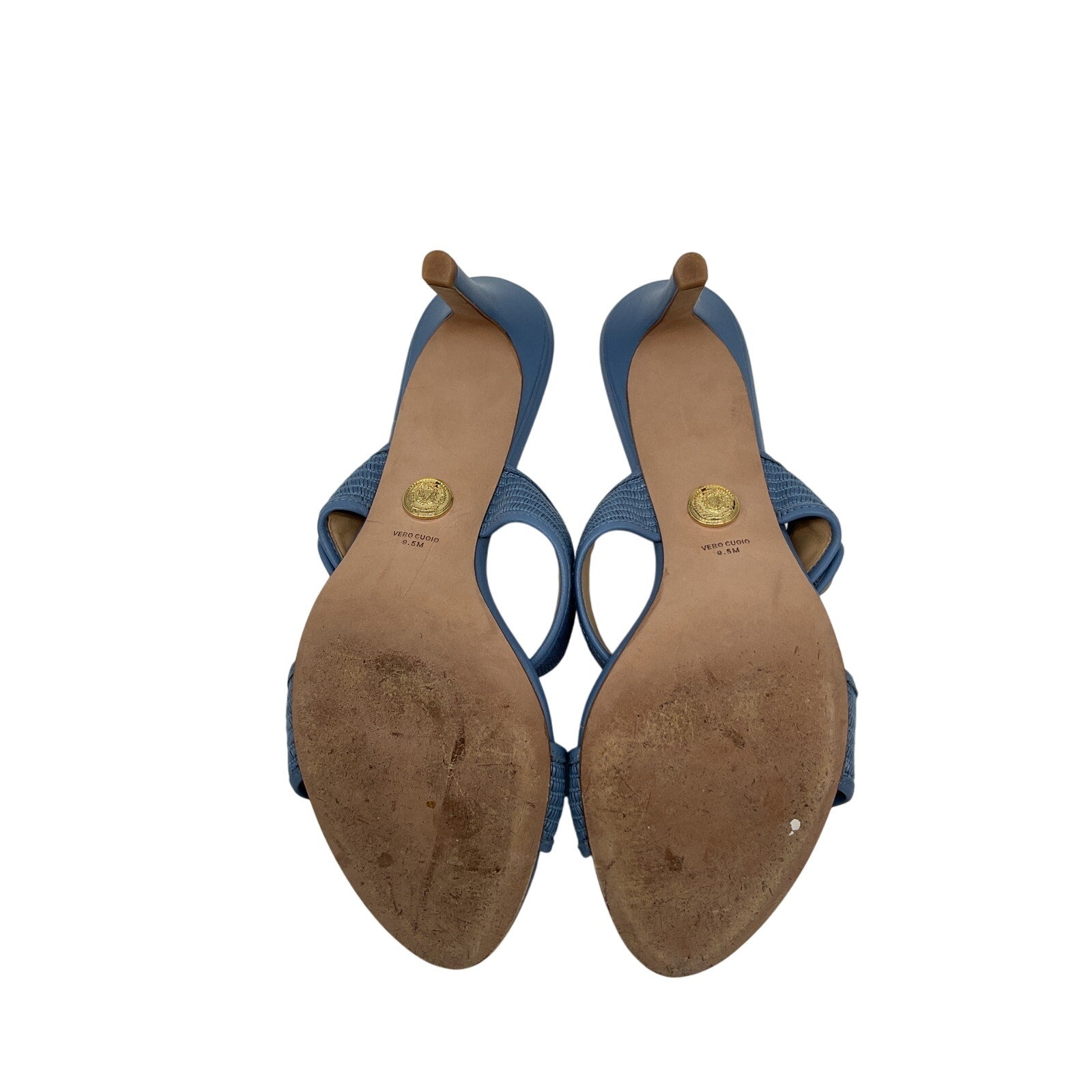 Veronica Beard 'Sona' Blue Leather Raffia Sandal Size 9.5