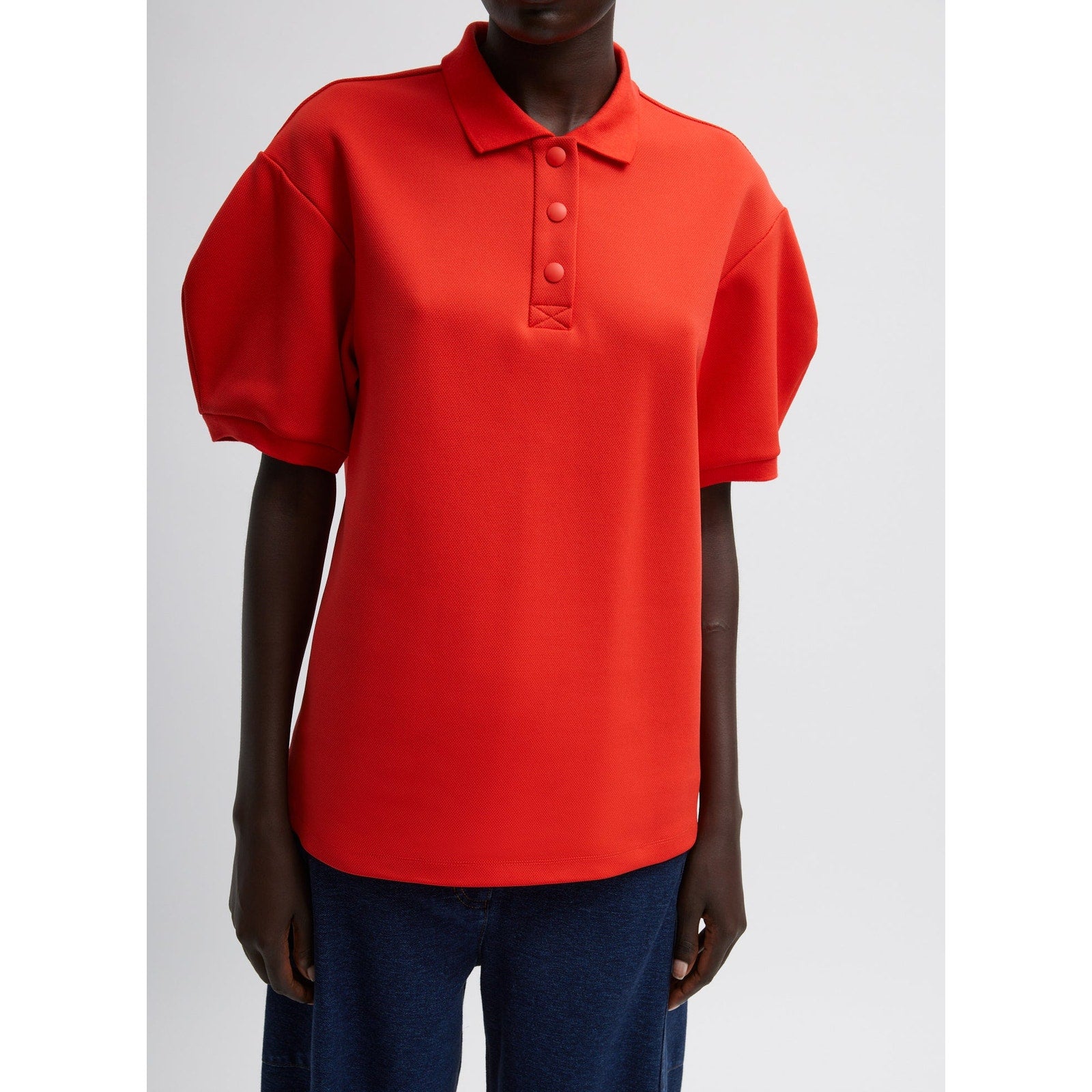 Tibi 'Luxe' Red Polyamide Pique Polo Shirt Size L