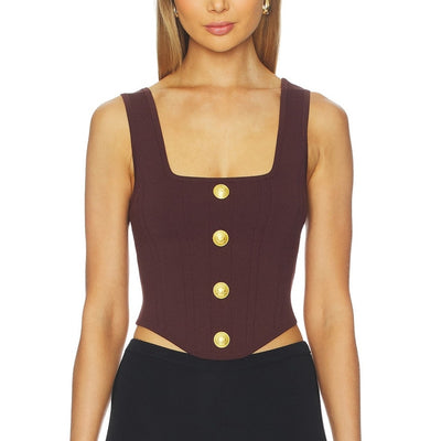 L'Agence Structured Brown Saga Knit Corset Top Size M