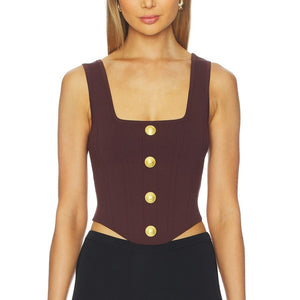L'Agence Structured Brown Saga Knit Corset Top Size M