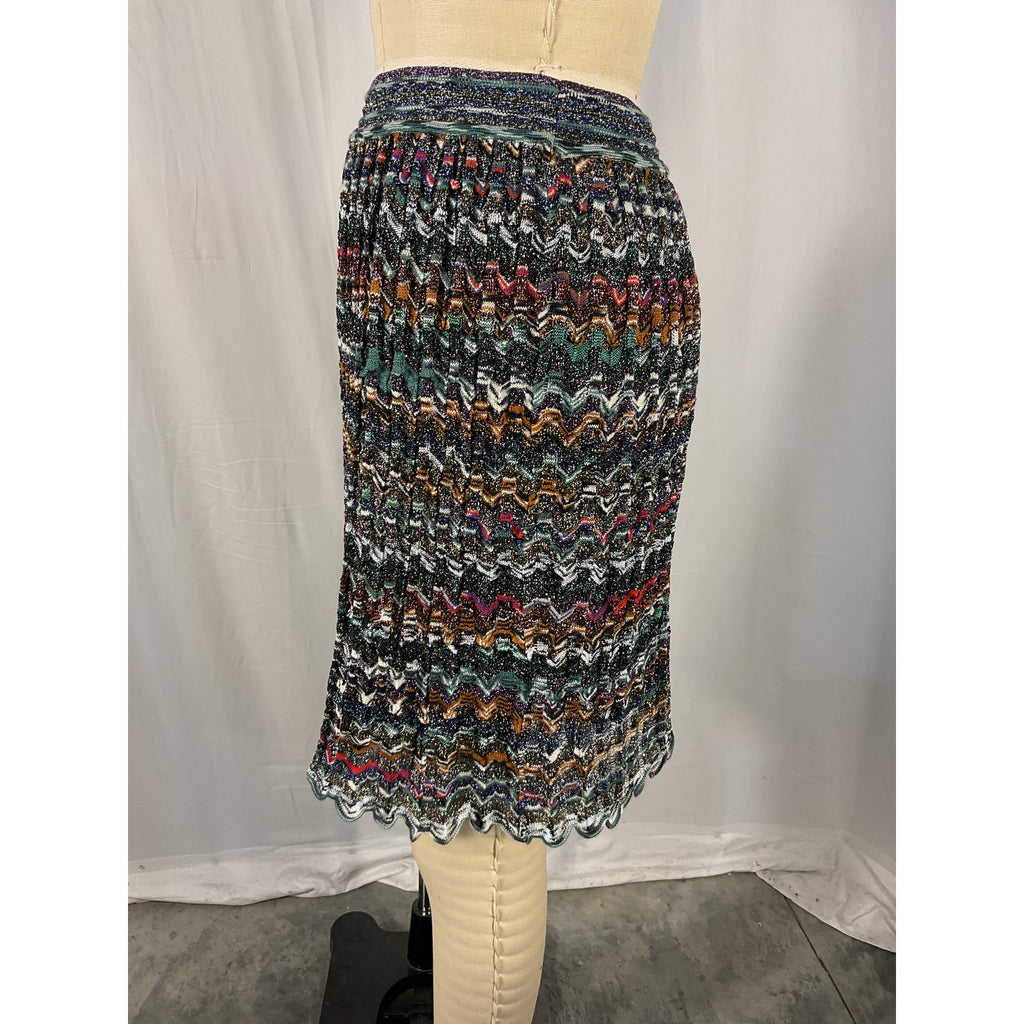 Missoni 'Striped' Green Metallic Crochet-Knit Mini Skirt Size S