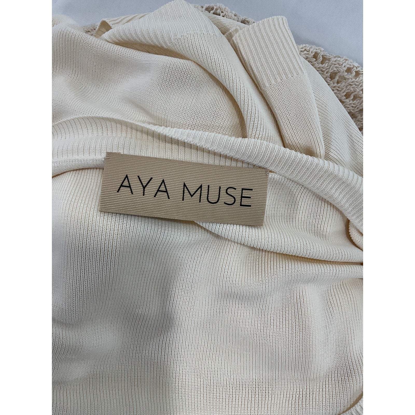 Aya Muse 'Cusqui' White Plunge Neck Asymmetrical Top Size M