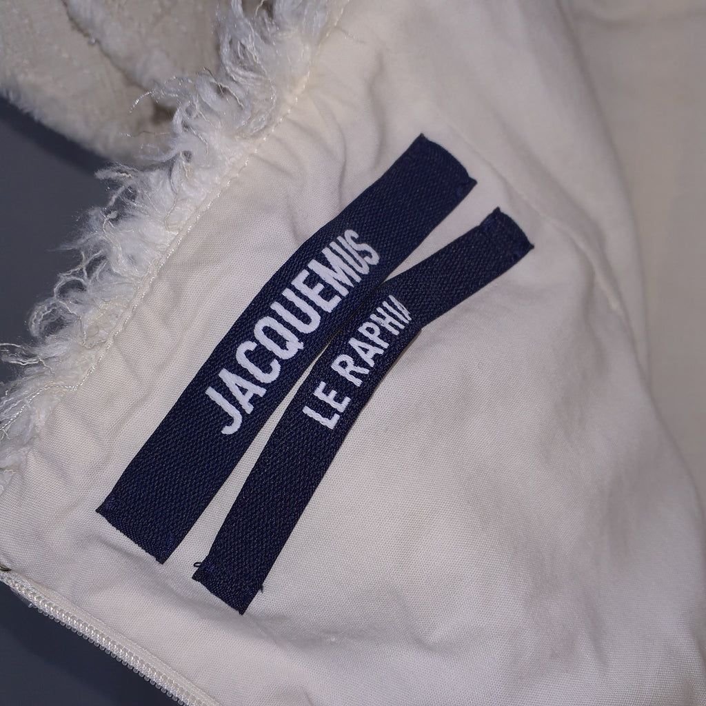 Jacquemus Le Raphia 'la Robe Artichaut' White Ruffled Neck Fishtail Hem Linen Blend Maxi Dress Size 44