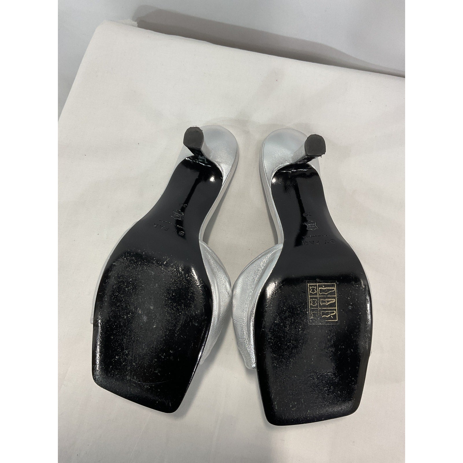By Far Nmx' Lana Silver Leather Heels Size 9