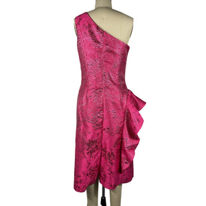 Teri Jon Jacquard Hot Pink One Shoulder Ruffle Dress Size 6