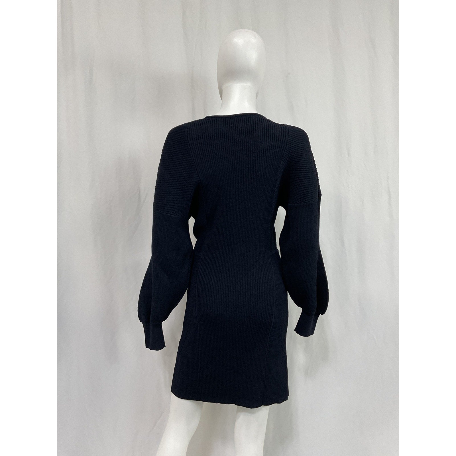 Ganni Wrap-Effect Ribbed-Knit Blue Rayon Mini Dress Size S