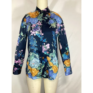 Vince Painted 'Bouquet' Long Sleeve Silk Floral Print Button-Up Shirt Size S