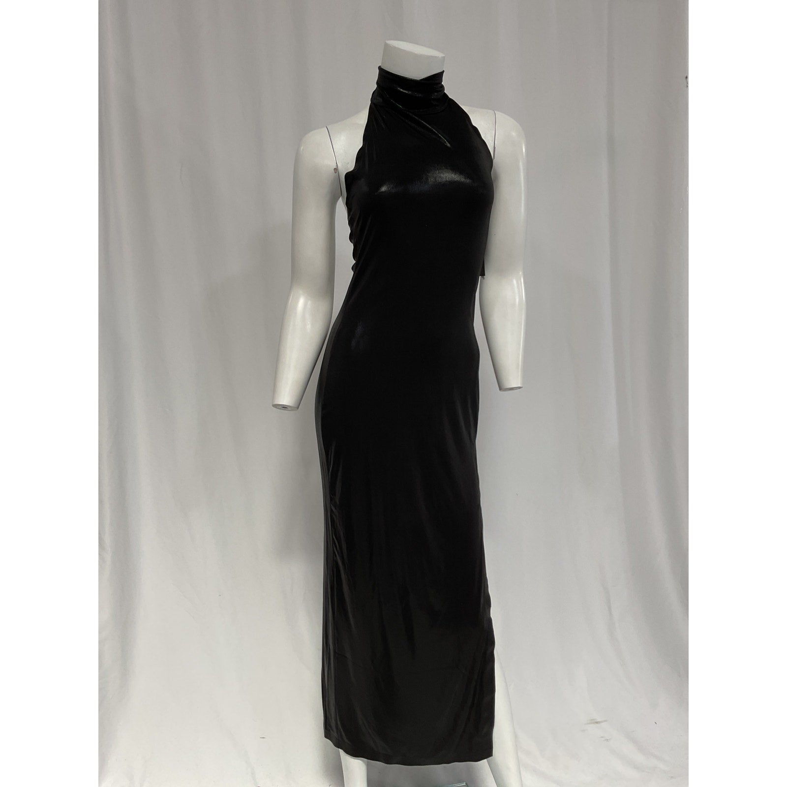 Norma Kamali 'Halter' Black Turtle Side Slit Gown Size XS - NWT