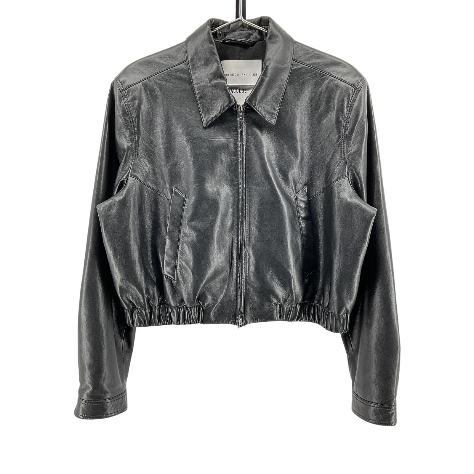 Agolde 'Essie' Black Recycled Leather Cropped Jacket Size XL