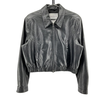 Agolde 'Essie' Black Recycled Leather Cropped Jacket Size XL