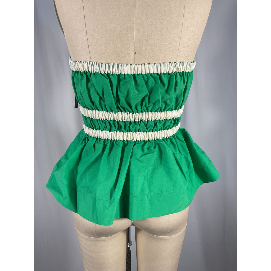 Molly Goddard 'Esme' Green Strapless Ruched Grosgrain-Trimmed Taffeta Top Size 4 - NWT