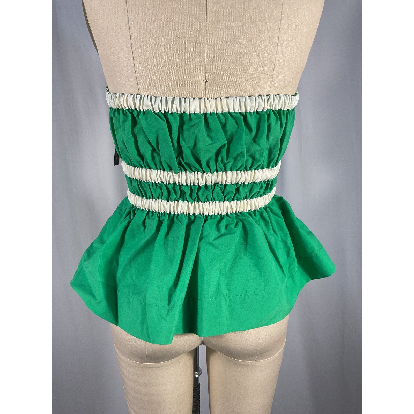 Molly Goddard 'Esme' Green Strapless Ruched Grosgrain-Trimmed Taffeta Top Size 4 - NWT