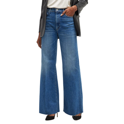 Mother Flared Blue The Hustler Roller Heel Fray Denim Jeans Size 24