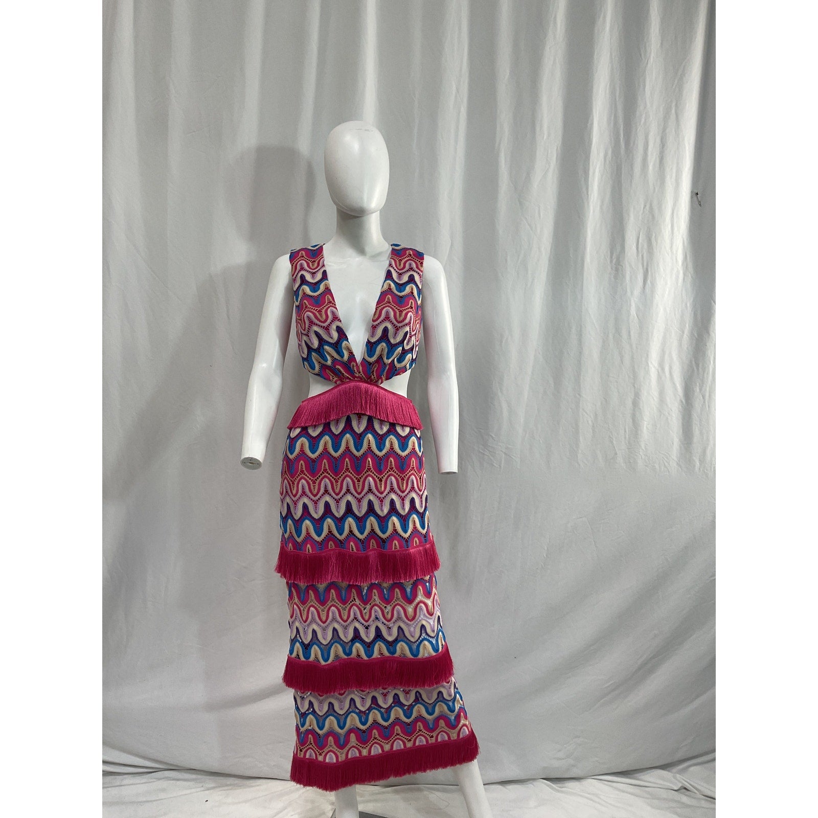 Patbo X 'Alessandra' Pink Ambrioso Crochet Cut Out Maxi Dress Size 4