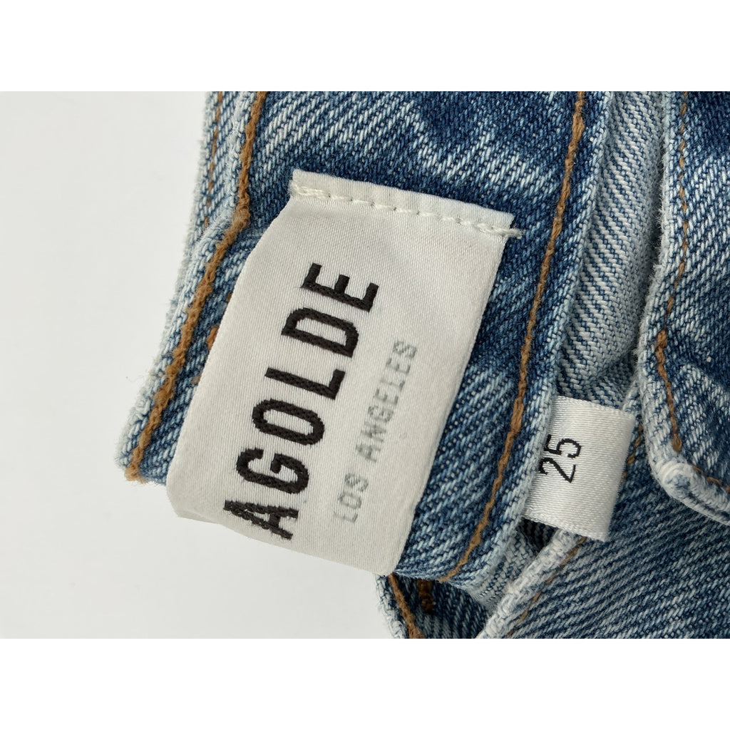 Agolde 'Riley' Blue Cotton High Rise Straight Crop Jeans Size 25
