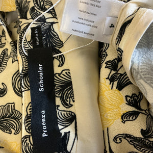Proenza Schouler Printed Yellow Tie Shoulder Midi Dress Size 4