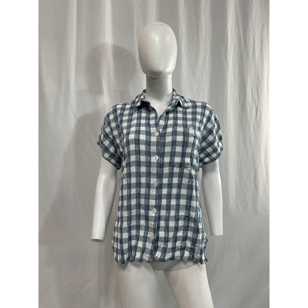Hatch 'The Aubrey' White Crinkle Plaid Shirt Size 0