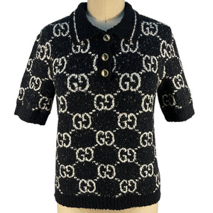 Gucci Monogram Black And Ivory Polo Sweater Size S NWT