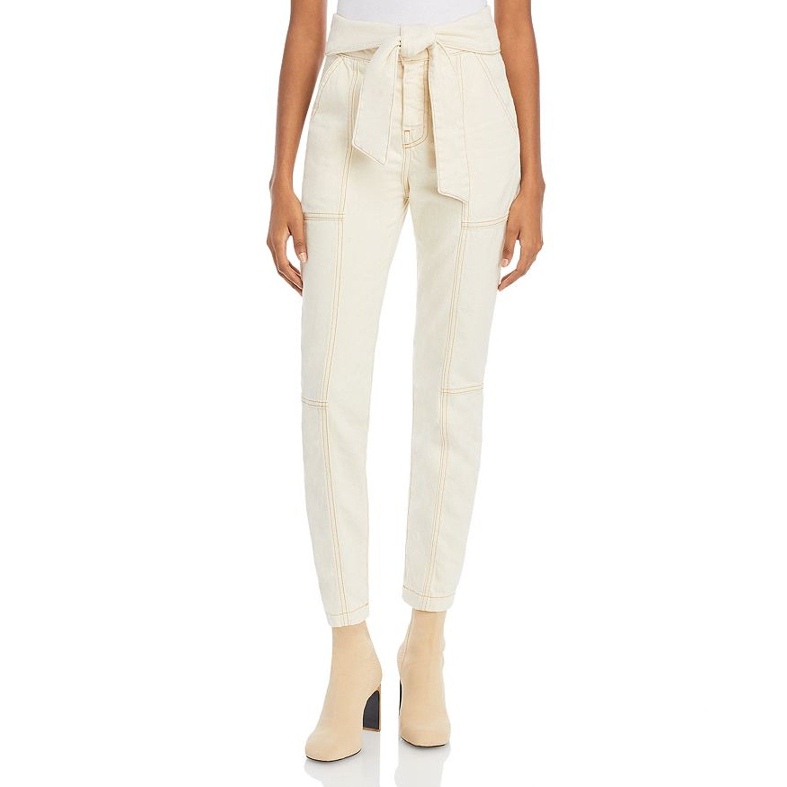 Jonathan Simkhai Standard Beige Cotton Tie Waist Denim Cargo Pants Size 26