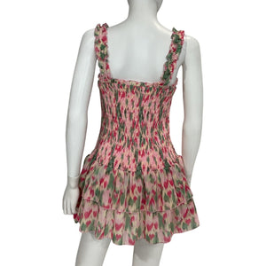 Tularosa Smocked Pink Multicolor Talia Mini Dress Size L