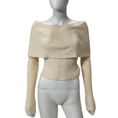 L'Academie Ribbed Cream Namir Off Shoulder Sweater Size S
