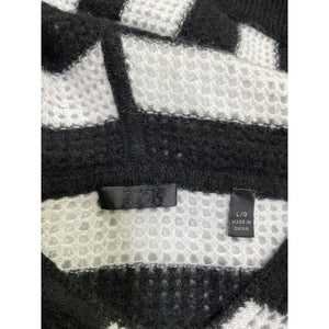 Atm Anthony Thomas Melillo Striped Black Salt Grey Mesh Knit Hoodie Sweater Size L