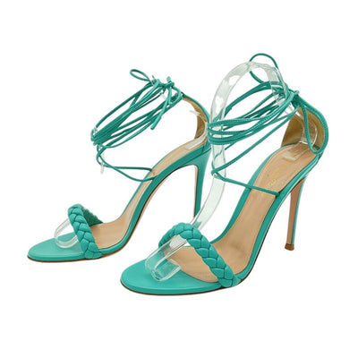 Gianvito Rossi Sleek Turquoise Braided Front Ankle Wrap Sandals Size 38.5 EU / 8.5 US