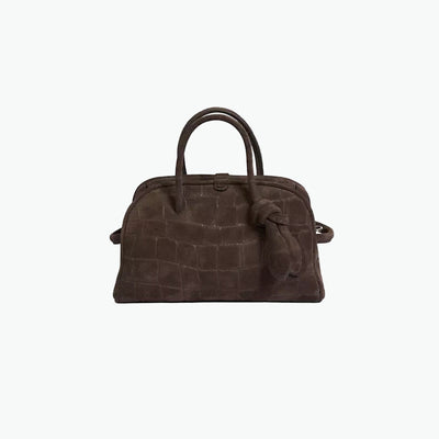 Jacquemus 'Le' Brown Cotton Petit Turismo Croc-Embossed Suede Top Handle Bag