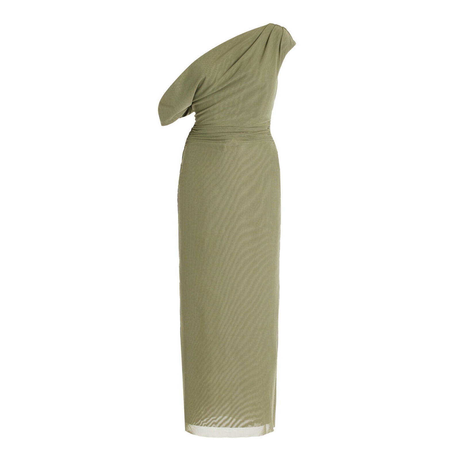 Significant Other Drew Green Polyester Draped Mesh-Jersey Off-The-Shoulder Midi Dress Size 8