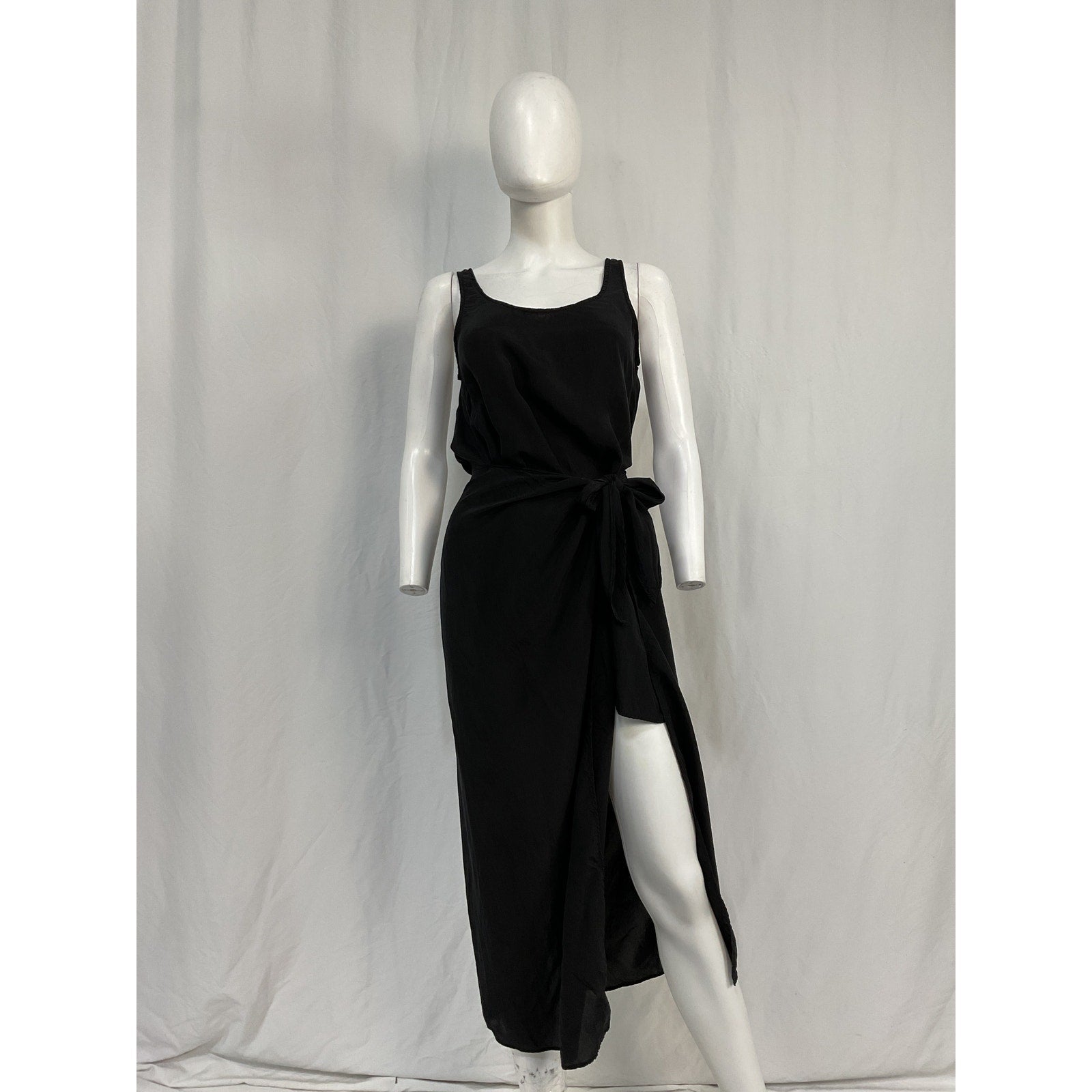 Anemos The D K Wrap Black Cupro Midi Dress Size S