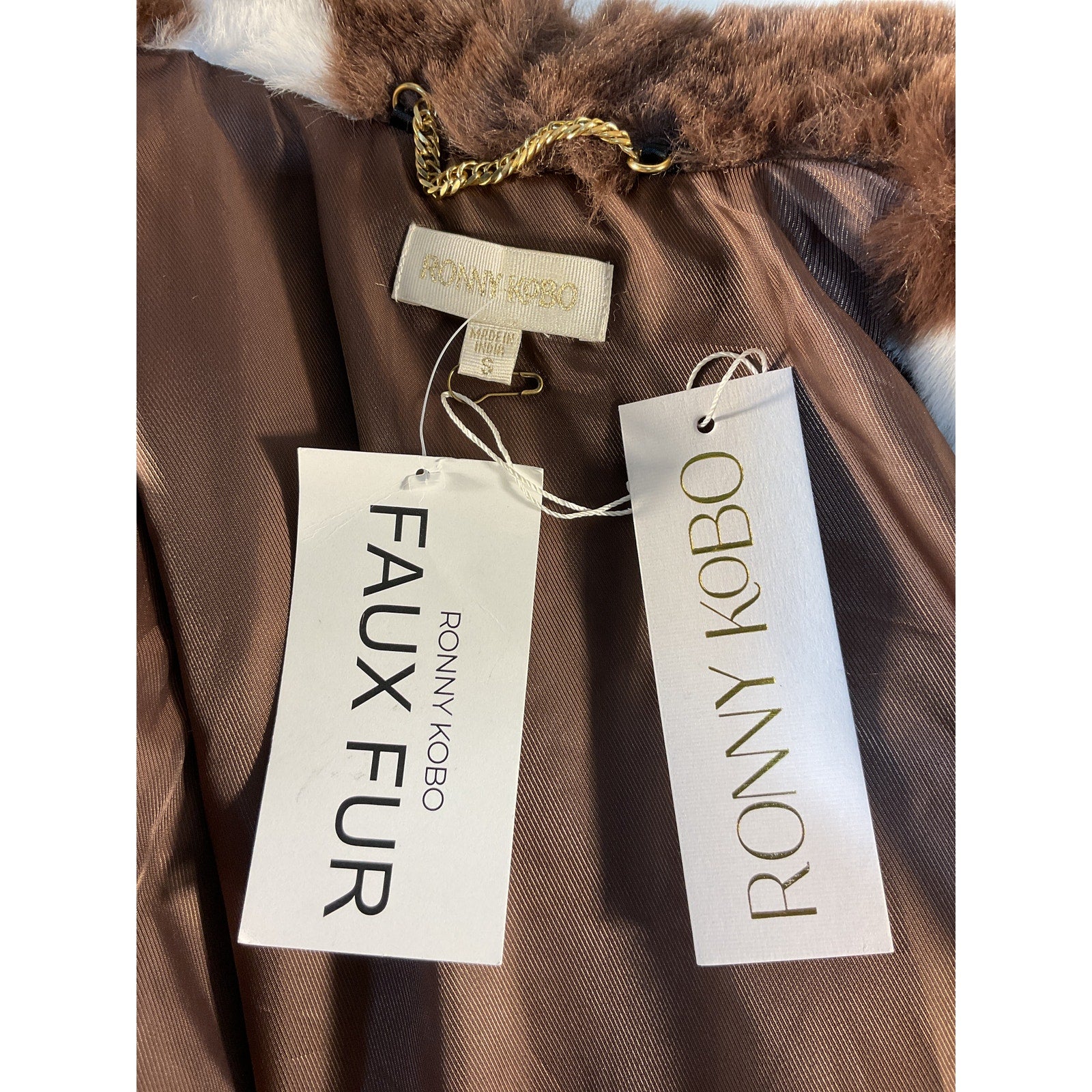 Ronny Kobo 'Ilia' Brown Faux Fur Coat Size S - NWT