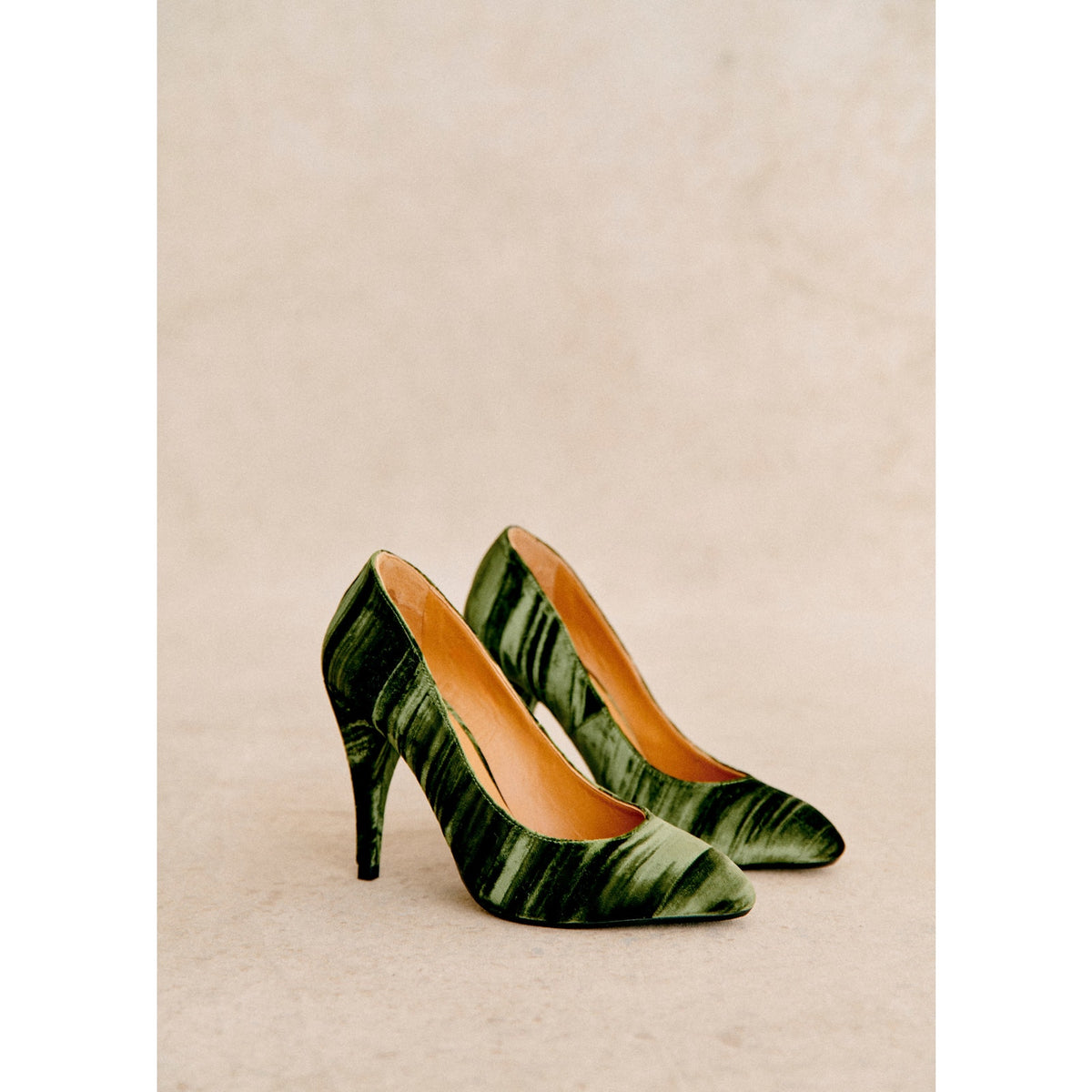 Sézane High Green Leather  Magda Court Shoe Size 6