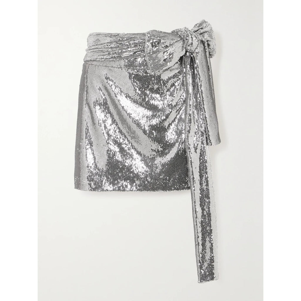 Bernadette 'Bernard' Silver Asymmetric Sequined Taffeta Mini Skirt Size 42