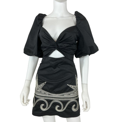 Johanna Ortiz Embroidered Black Simple Pleasures Mini Dress Size S