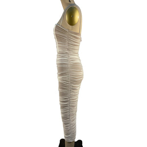 Nookie Ruched White Mecca Midi Dress Size S