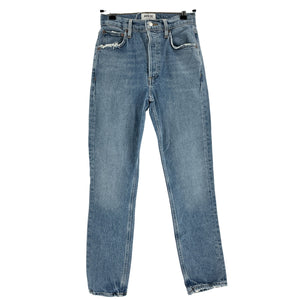 Agolde 'Riley' Blue Cotton Long High Rise Straight Denim Jean Size 23