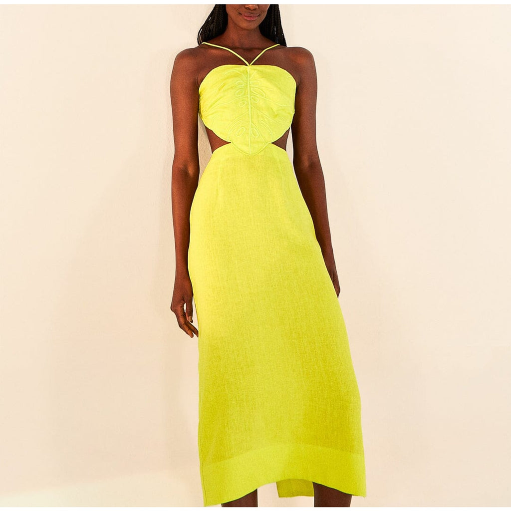 Farm Rio 'Monstera' Green Linen Midi Dress Size S - NWT