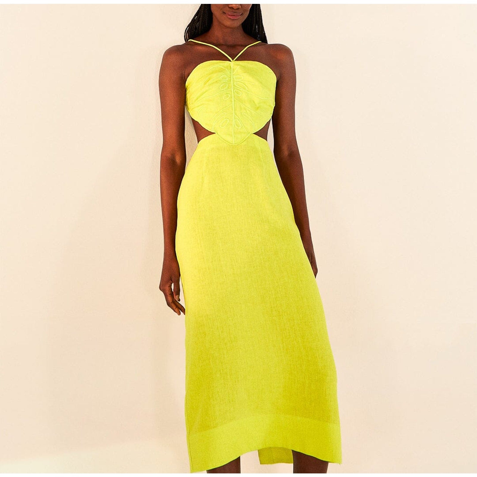 Farm Rio 'Monstera' Green Linen Midi Dress Size S - NWT