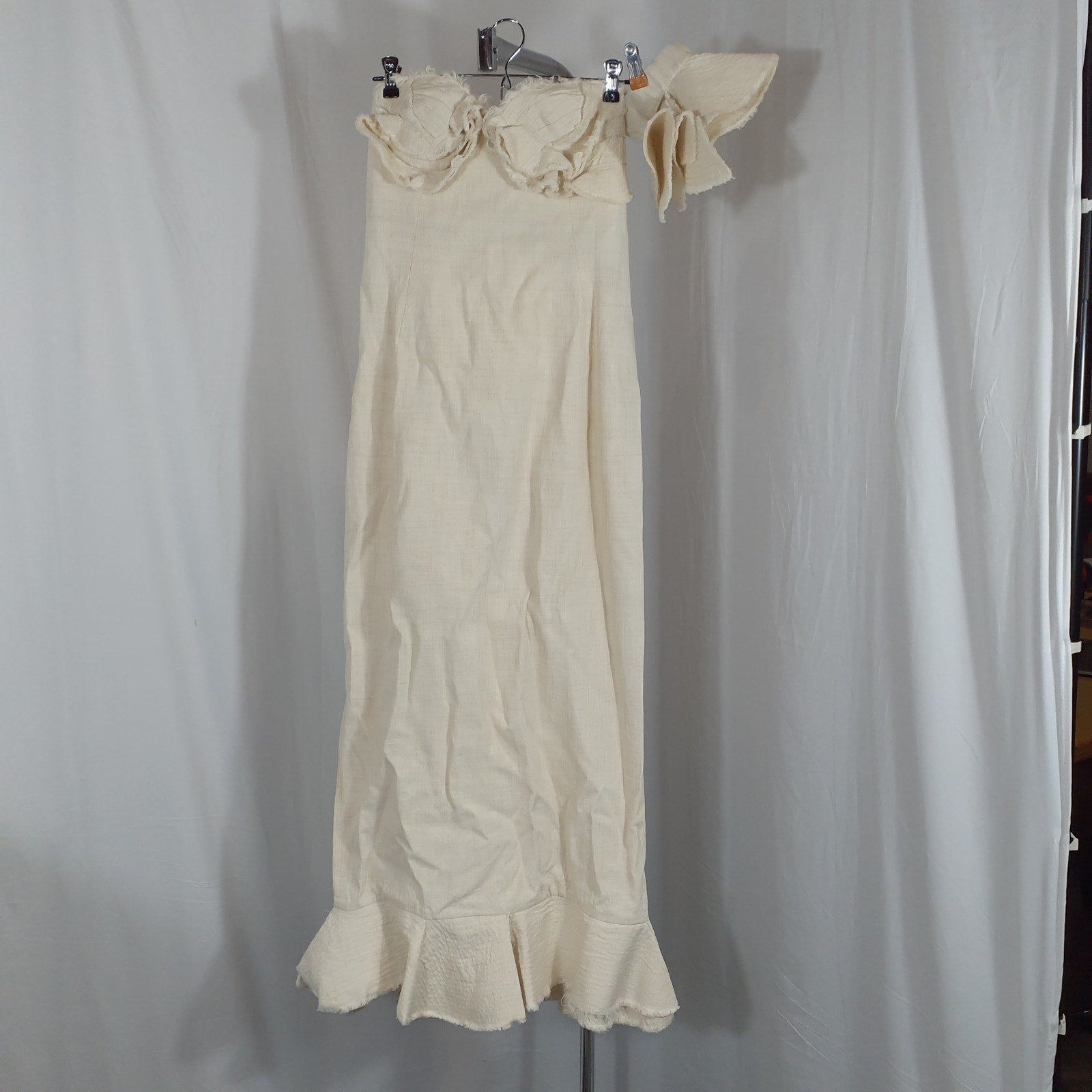 Jacquemus Le Raphia 'la Robe Artichaut' White Ruffled Neck Fishtail Hem Linen Blend Maxi Dress Size 44