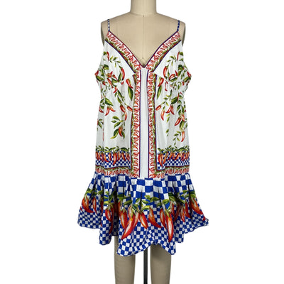 Farm Rio Vibrant Off White Picnic Peppers Ainika Mini Dress Size XL