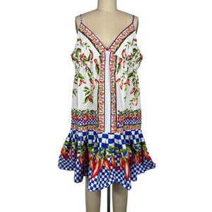 Farm Rio Vibrant Off White Picnic Peppers Ainika Mini Dress Size XL