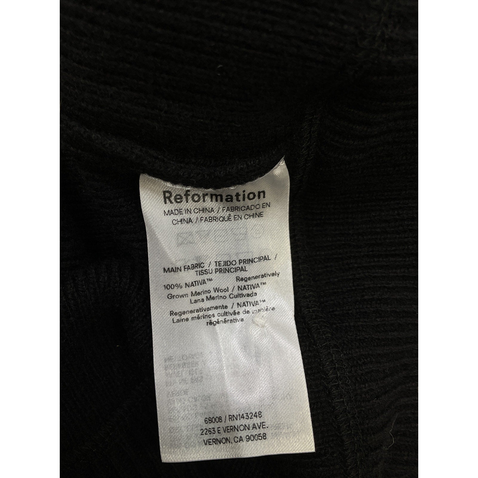 Reformation 'Bianca' Black Wool Sweater Dress Size S