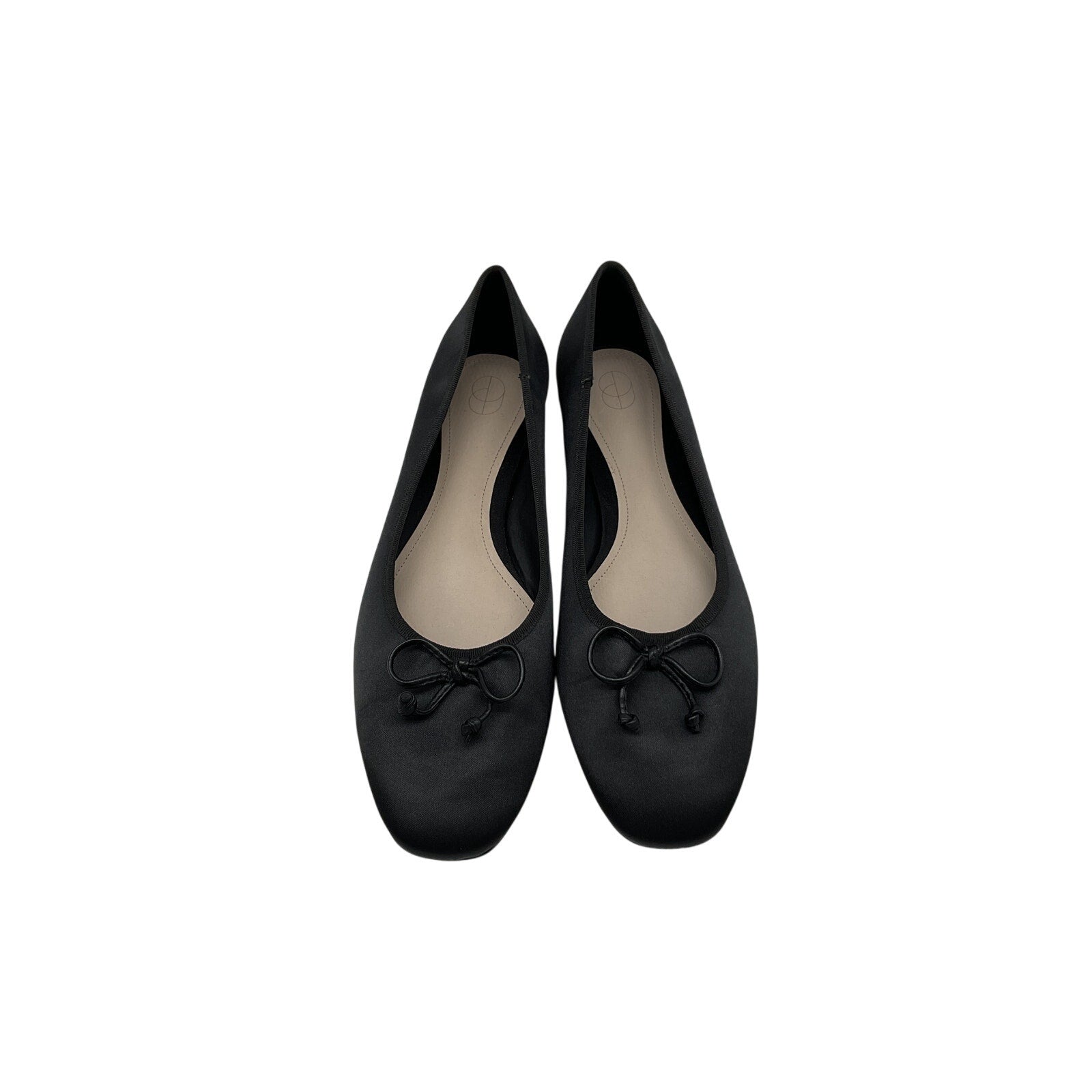 Porte & Paire Black Leather Bow-Embellished Satin Ballet Flats Size 8.5