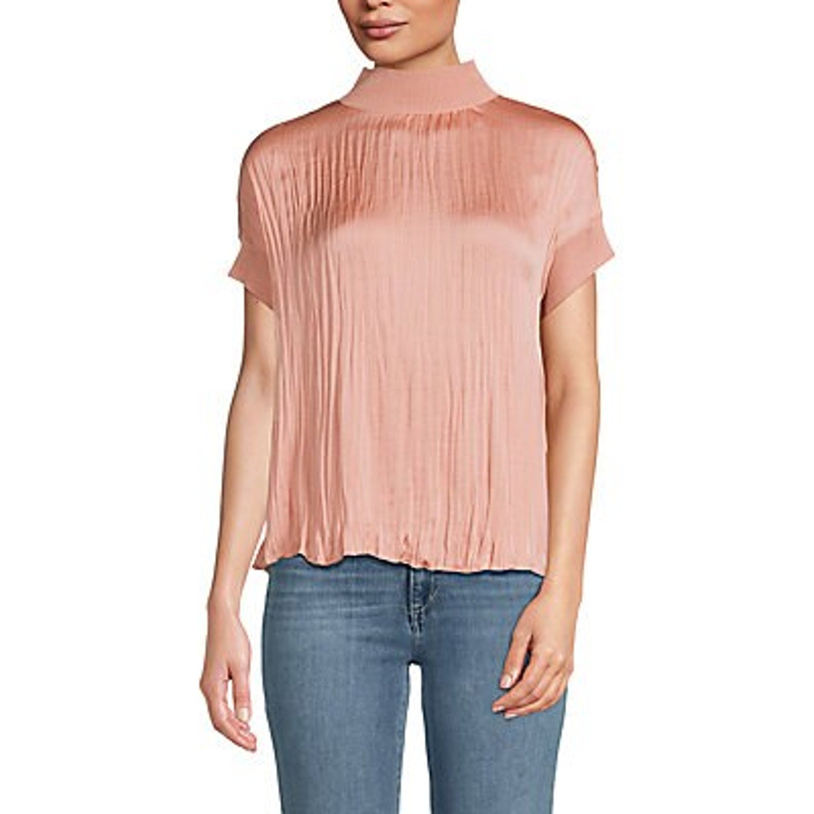 Vince Satin Pink Mockneck Short Sleeve Top Size XS