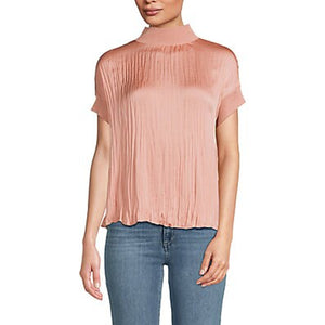 Vince Satin Pink Mockneck Short Sleeve Top Size XS