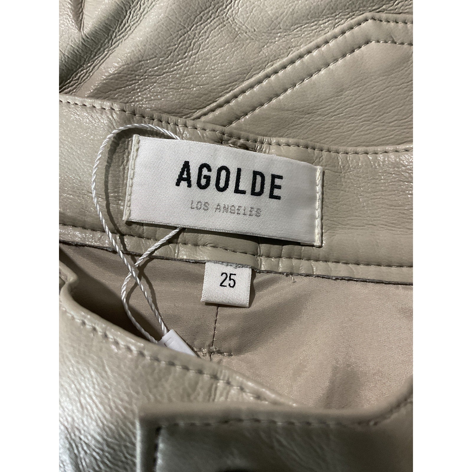 Agolde Recycled 90'S Beige Leather Pinch Waist Jean Size 25